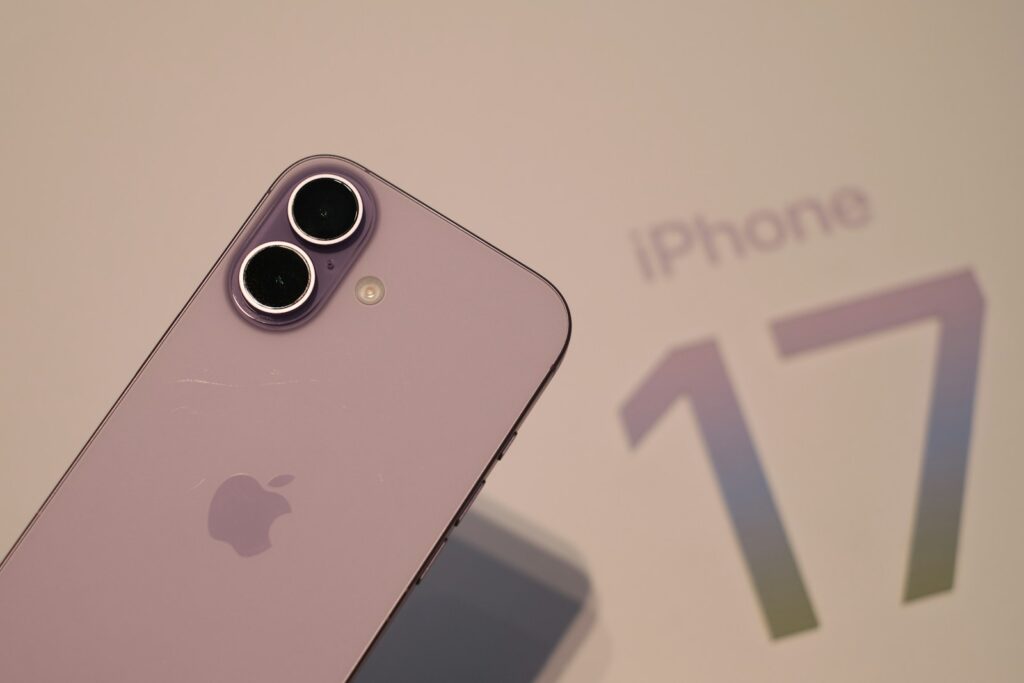 Purple iPhone 17 with dual cameras